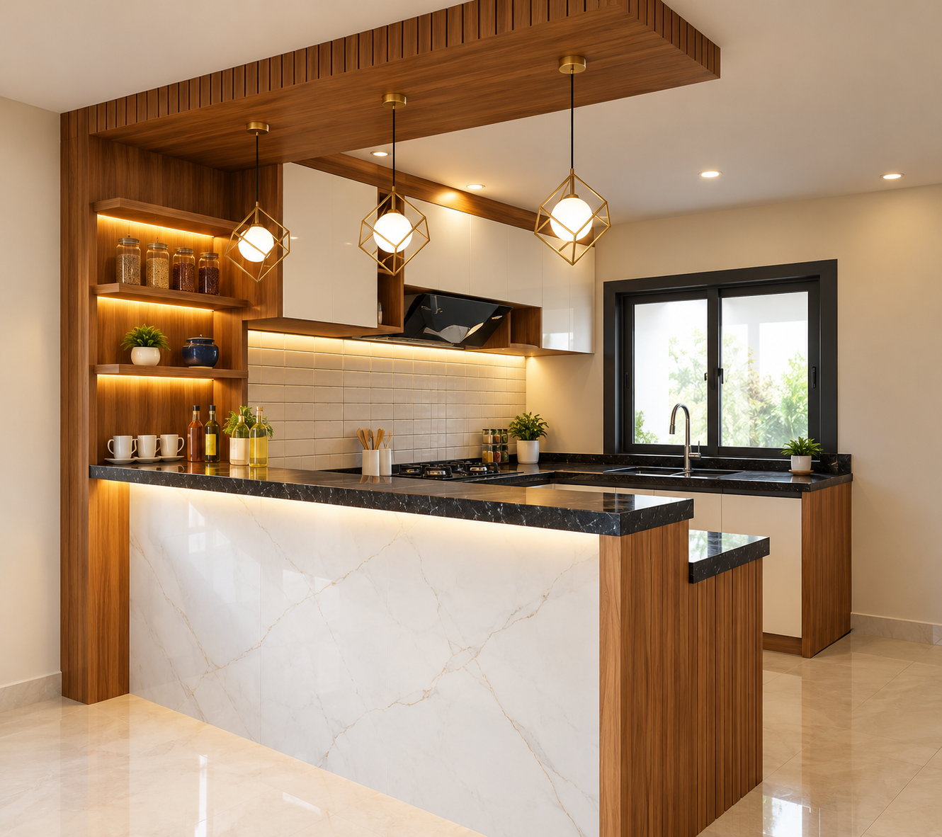 Luxury modular kitchen island built by Sannidhi Modular Kitchens